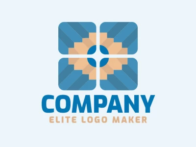 Logotipo customizável com a forma de quatro lápis composto por um estilo abstrato e cores azul e bege.