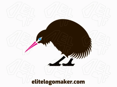 Crie um logotipo para sua empresa com a forma de um pássaro kiwi com estilo simples e com as cores azul, rosa, e marrom escuro.