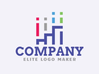 Logotipo simples composto por formas geométricas, formando uma escada combinado com um gráfico.