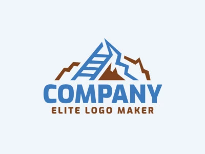 Logotipo customizável com a forma de uma montanha combinado com uma escada composto por um estilo abstrato com cores marrom e azul.