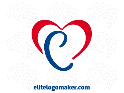 A letra 'C' combinada com um coração vermelho em um estilo de letra inicial cria um design dinâmico, cheio de energia e movimento.
