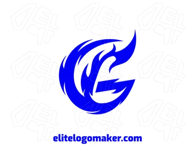 Uma elegante letra inicial 'G' com efeito de fogo na cor azul, criando um design dinâmico e sofisticado.