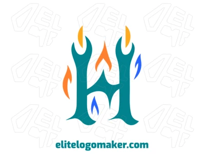 Um modelo de logo abstrato com a letra 'h' combinada com fogo colorido, criando um design dinâmico e atraente.
