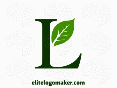 Um design de logotipo minimalista barato e interessante com a letra 'L' verde combinada com uma folha de árvore, ideal para marcas modernas.