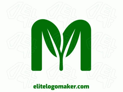 Um logotipo abstrato com a letra "M" formada por folhas de árvore, usando tons de verde para criar um design distinto e inspirado na natureza.