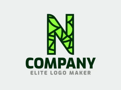 Um logotipo em estilo mosaico cativante apresentando a letra 'N', composto por tons vibrantes de verde e verde escuro.