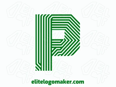 Design de logo refinado em estilo listrado apresentando a letra 'P' com labirintos intrincados, criando uma identidade visual única e sofisticada.