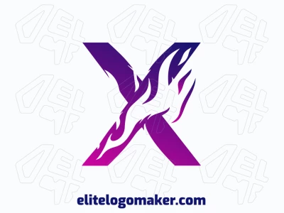 Um logotipo criativo com a letra 'X' e chamas em estilo abstrato, adequado para diversos usos, incorporando cores vibrantes de roxo e rosa.