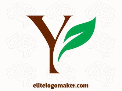 Um design de logotipo vetorial com a letra 'Y' combinada com uma folha de árvore nas cores verde e marrom, perfeito para um criador de logotipos rápido com estilo de letra inicial.