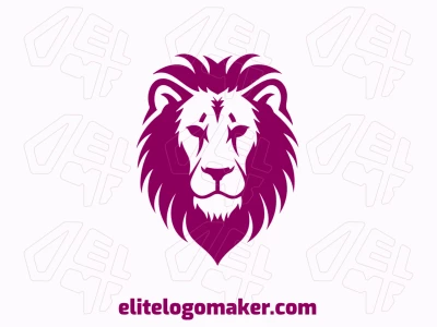 Um logotipo simétrico apresentando a cabeça majestosa de um leão, utilizando tons de rosa para um design ousado e marcante.