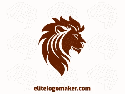 Um logo vetorial atraente com uma majestosa cabeça de leão marrom em estilo abstrato, combinando linhas marcantes e detalhes artísticos.