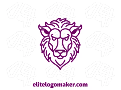 Um design monoline refinado apresentando a cabeça de leão em roxo, mostrando um estilo limpo e elegante para um logo forte e artístico.