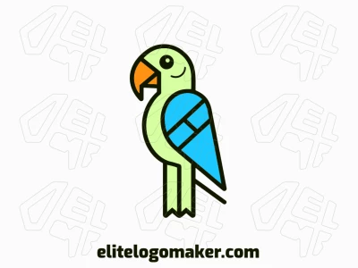 Um belo mascote de arara em vibrantes cores verde, azul e laranja.
