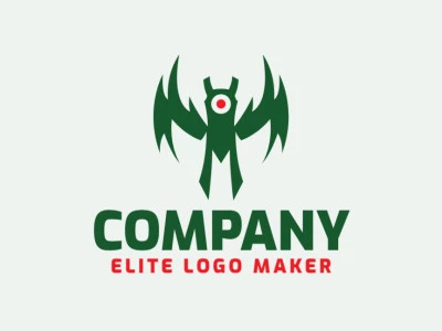 Logotipo criativo com a forma de um monstro, com design memorável e estilo abstrato, as cores utilizadas é verde e vermelho.