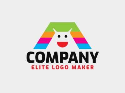 Logotipo profissional composto por formas estilizadas formando um monstro com design criativo, as cores utilizadas foi vermelho, amarelo, rosa, preto, azul, e verde.