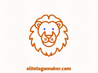 Um logotipo notável e profissional com uma cabeça de leão laranja simétrica, projetado com linhas marcantes e uma estética equilibrada.