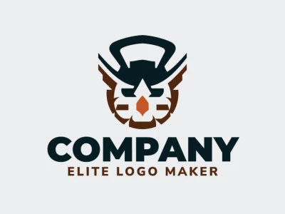 Logotipo criativo com a forma de uma coruja combinado com um kettlebell, com design refinado e estilo abstrato.