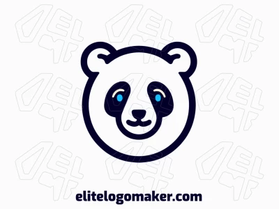 Um logotipo infantil com a cabeça de um urso panda, encantadoramente criado com tons de azul, preto e bege para um visual lúdico e cativante.