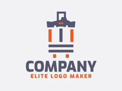 Logotipo customizável composto por formas geométricas e estilo abstrato formando um partenon combinado com uma mala com cores cinza e laranja.