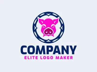 Apresentamos um logo circular em forma de porco, adornado com tons vibrantes de azul e rosa. Este design divertido certamente deixará uma impressão duradoura.