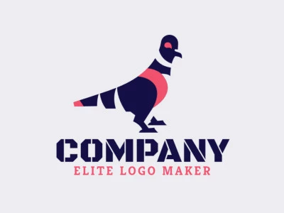 Logotipo elegante composto por formas criativas formando um pombo com estilo abstrato, as cores utilizadas foi rosa e azul.