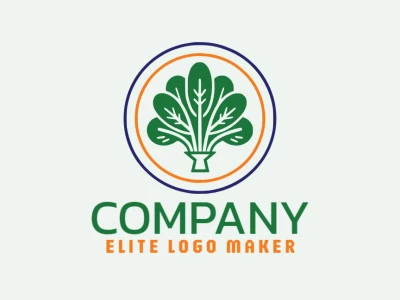 Logotipo customizável com a forma de uma planta composto por um estilo abstrato e com as cores verde, azul, e laranja.