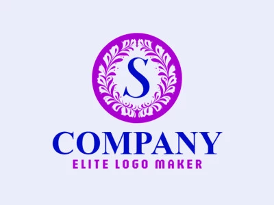 Um logotipo flexível e habilmente modelado na forma de uma letra "S" com um toque de estilo artesanal, onde as cores escolhidas é rosa e azul escuro.