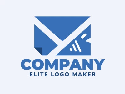 Logotipo  com a forma de um ícone de  e-mail mesclado com um tubarão composto por um design criativo e estilo abstrato.