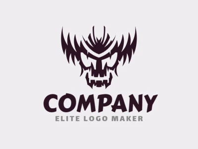 Logotipo vetorial com a forma de uma caveira, com design abstrato e cor preto.