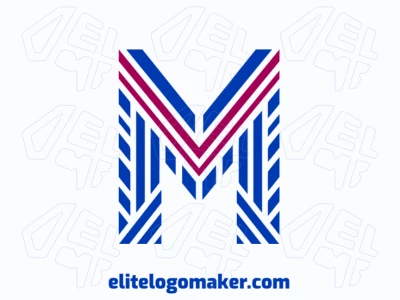 Um logotipo profissional e sofisticado com uma letra 'M' listrada e simétrica em tons de azul e vermelho.