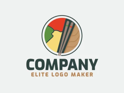 Logotipo elegante composto por formas simples formando um sushi com estilo minimalista, as cores utilizadas foi preto, vermelho, verde, e amarelo.