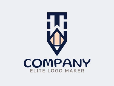 Crie seu próprio logotipo com a forma de uma letra "T" combinado com um lápis, com estilo minimalista e com as cores azul e bege.