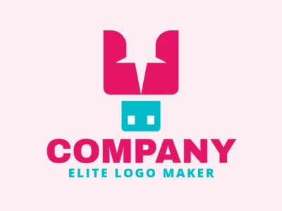 Logotipo abstrato com a forma de um alfinete mesclado com um ícone usb composto por formas simples e design refinado, as cores utilizadas no logotipo foi rosa e azul.