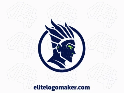 Logotipo memorável com a forma de um guerreiro com estilo mascote, e cores customizáveis.