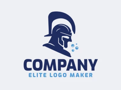 Um logotipo profissional em forma de um guerreiro combinado com um peixe com um estilo duplo sentido, a cor utilizada foi azul.