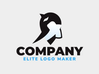 Logotipo elegante composto por formas simples formando uma baleia orca combinado com um ícone de localização com estilo gradiente, as cores utilizadas foi azul, preto, e branco.