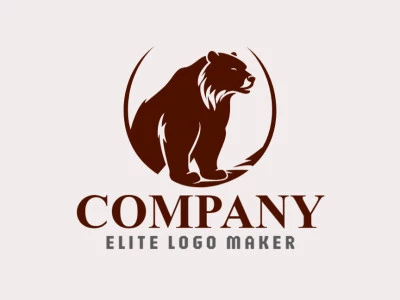 Logotipo vetorial com a forma de um urso selvagem com design mascote e cor marrom escuro.