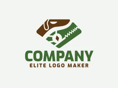 Logotipo profissional composto por formas estilizadas formando um diamante combinado com um cachorro e um jacaré com design abstrato, as cores utilizadas foi verde e marrom.