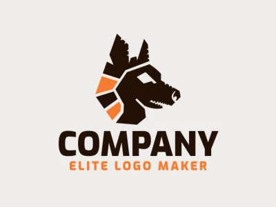 Logotipo simples e profissional com a forma de uma cabeça de lobo com estilo abstrato, as cores utilizadas foi marrom e laranja.