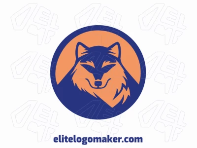 Um logotipo mascote audacioso apresentando um lobo poderoso, representando força e lealdade, em laranja vibrante e azul profundo.