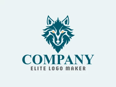 Logotipo profissional com a forma de uma cabeça de lobo com estilo ornamental, as cores utilizadas foi azul e laranja.