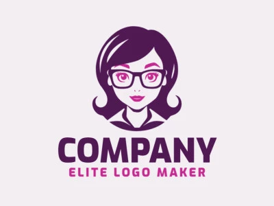 Logotipo disponível para venda com a forma de uma mulher com estilo simples e com as cores roxo e rosa.