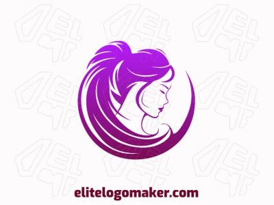 Um logotipo com gradiente apresentando a silhueta elegante de uma mulher, misturando tons de roxo e rosa para um design vibrante e dinâmico.