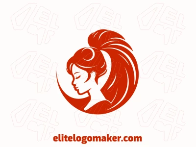 Um design de logotipo abstrato com uma sutil representação de uma mulher, com cores laranja realçando sua elegância.