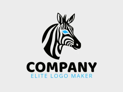 Logotipo minimalista com formas sólidas formando uma cabeça de zebra com design refinado e com as cores azul e preto.