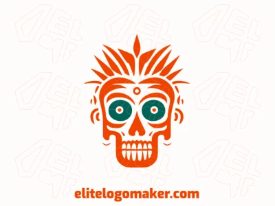 Crie um logotipo vetorial para sua empresa com a forma de um zumbi com estilo simétrico, as cores utilizadas foi laranja e verde escuro.