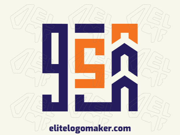 Logotipo customizável com a forma de uma número "9" combinado com casas composto por um estilo abstrato e com as cores azul e laranja.