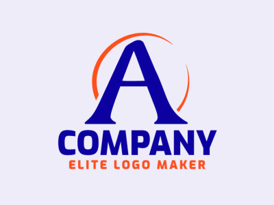 Logotipo criativo com a forma de uma letra "A" com design abstrato e com as cores laranja e azul escuro.
