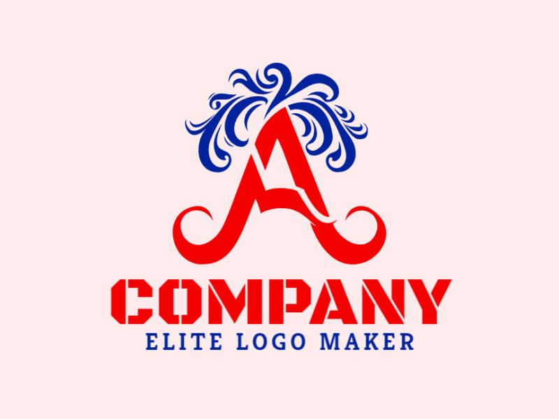 Un logotipo versátil y cuidadosamente elaborado en forma de una letra "A" combinado con adornos, con un estilo abstracto; los colores elegidos fueron rojo y azul oscuro.