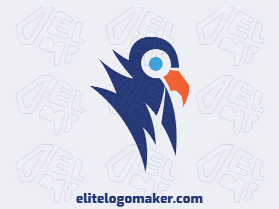 Logotipo vetorial com a forma de um pássaro com design abstrato e cores laranja e azul.